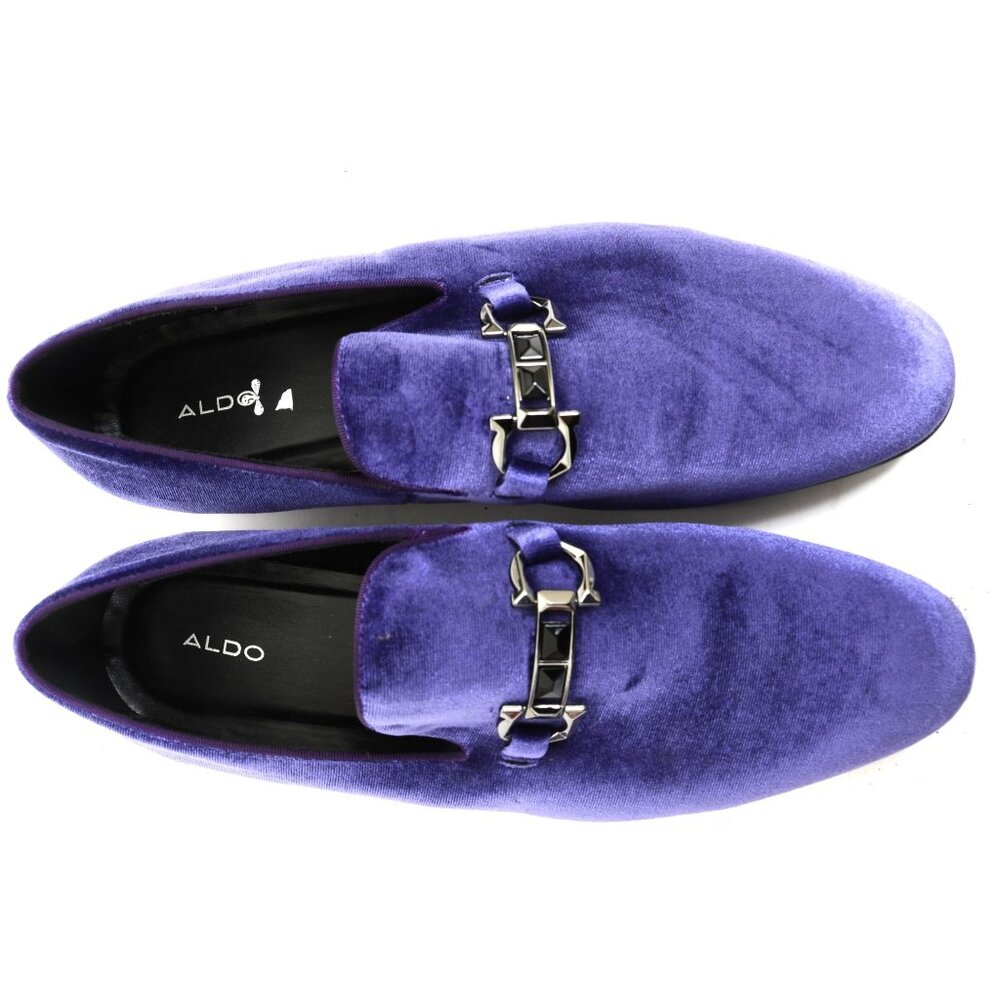 ALDO Men’s 12 Purple Suede Leather Bowtie Slip-On Loafer Horse-bit Preppy Gothic - Picture 3 of 8